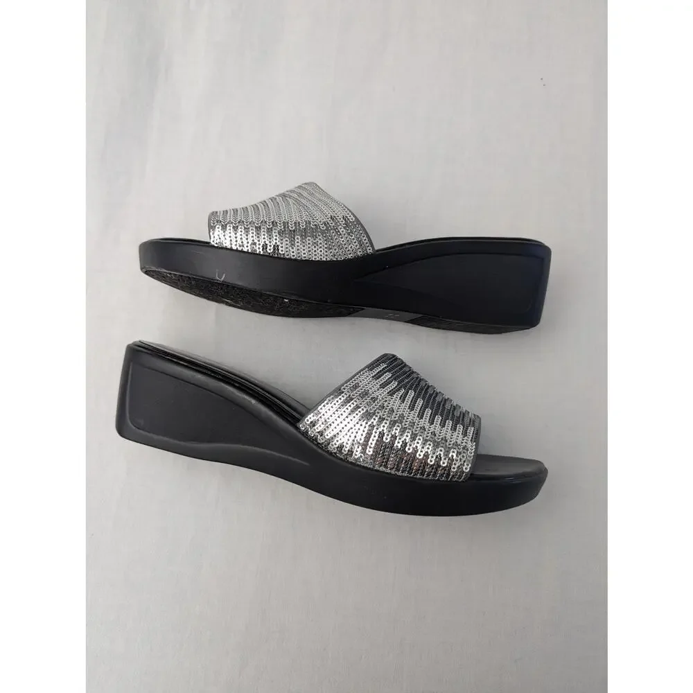 Nina Platform Sandals Size 8 Sequin Silver Metallic Y2K Chunky Sole Party Date